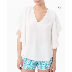Trina Turk Moore Crepe Top V-Neck Draped White Size Small Flowy Boho‎  $178